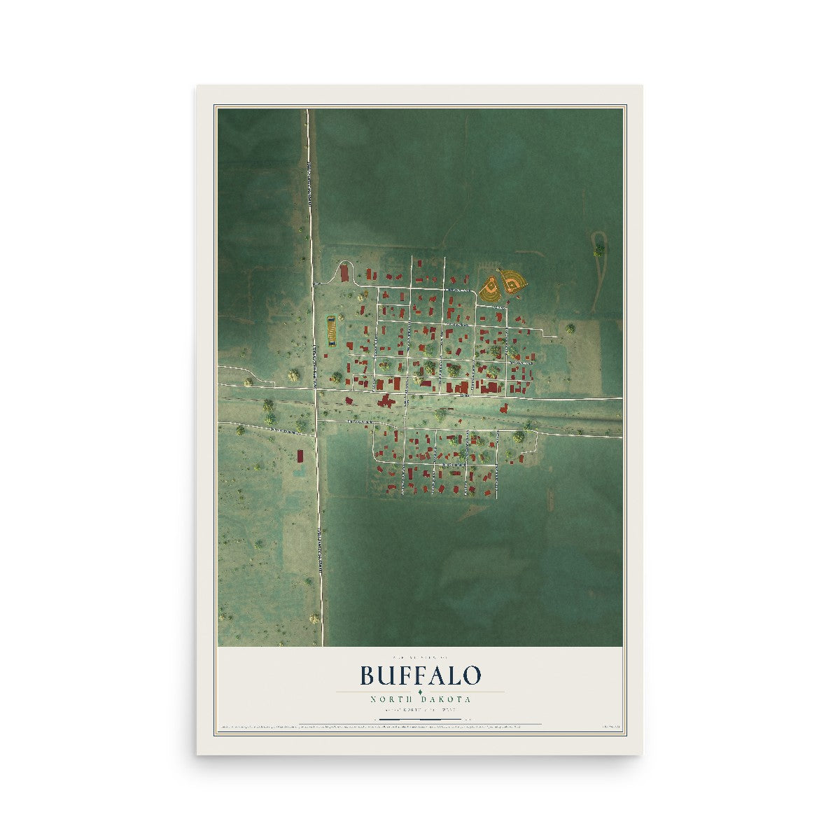 Map of Buffalo, North Dakota, 12 x 18 inch unframed archival matte print
