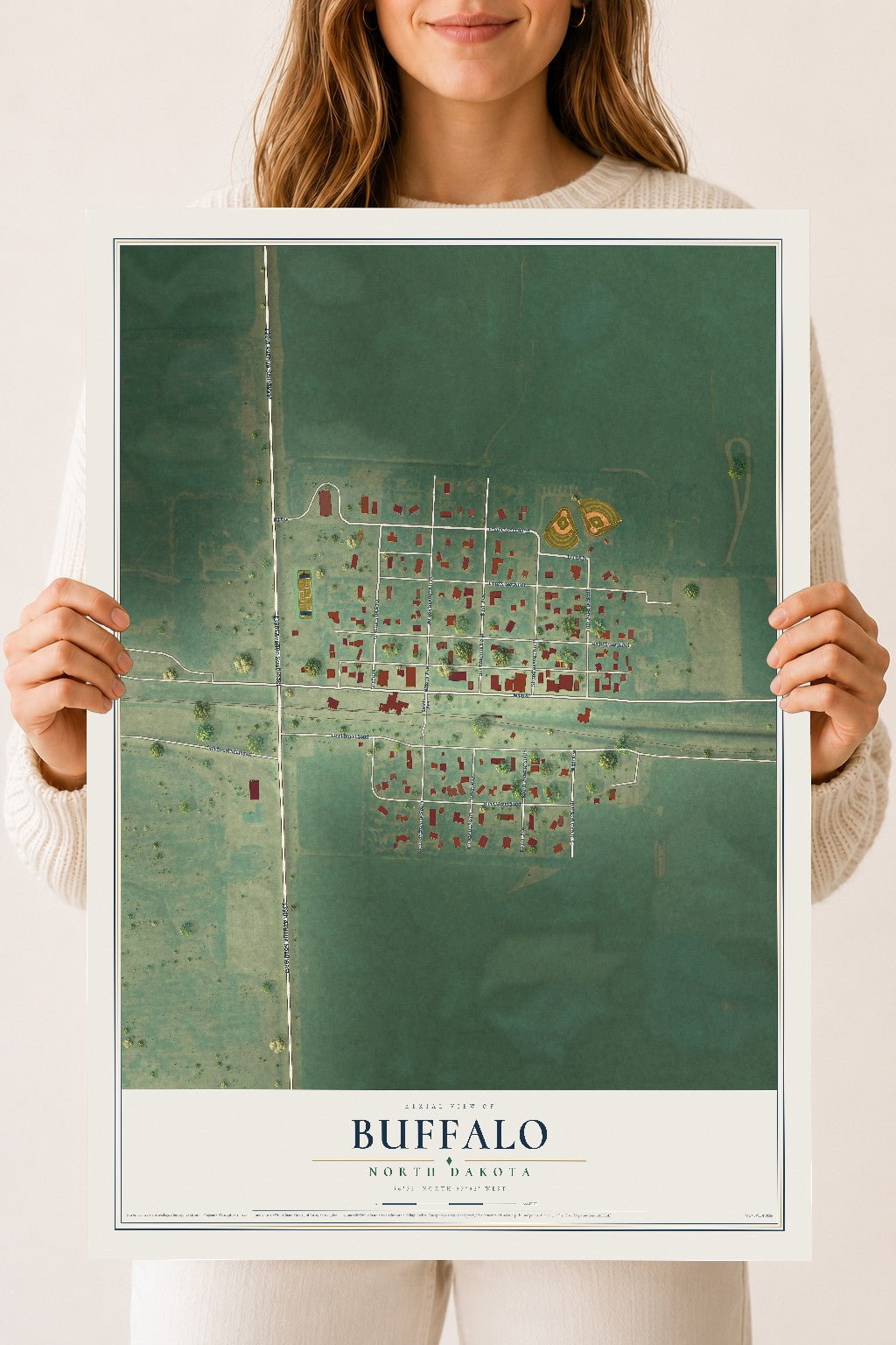 Map of Buffalo, North Dakota, 18 x 24 inch unframed archival matte print