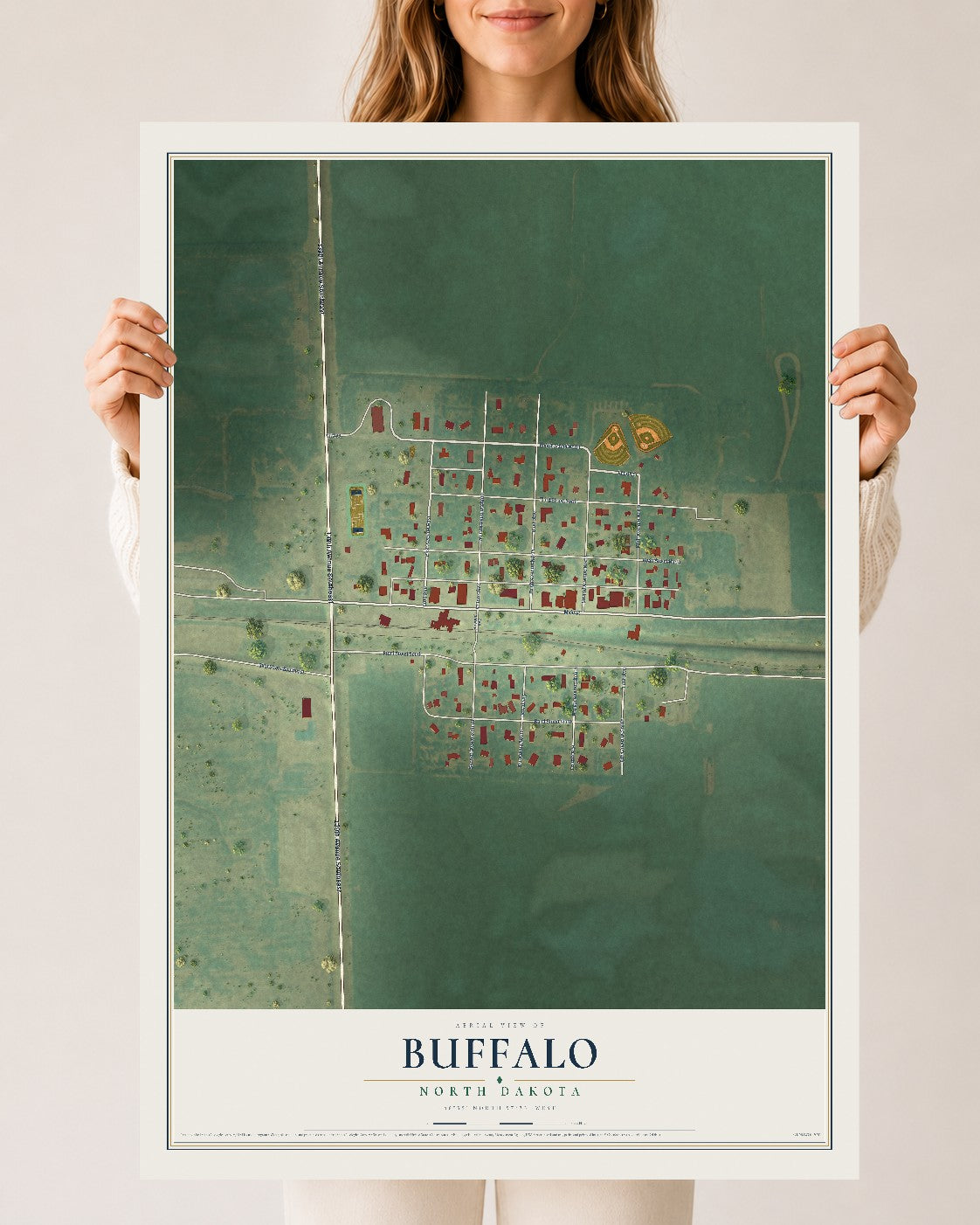 Map of Buffalo, North Dakota, 24 x 36 inch unframed archival matte print