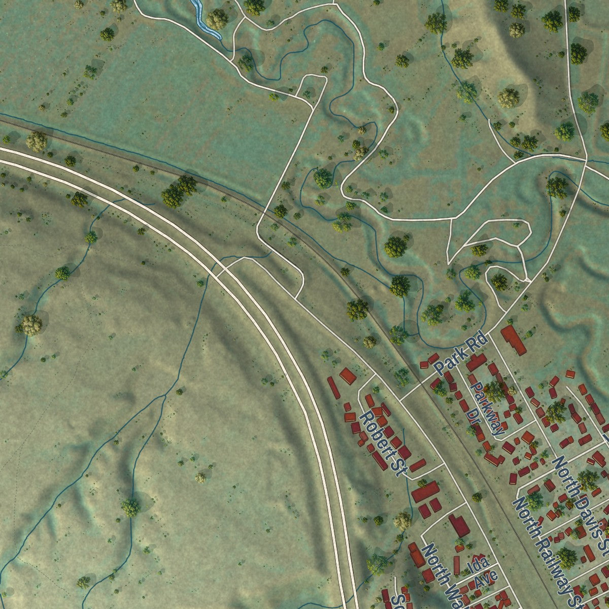 Second close-up of the map of Burlington, North Dakota print showing more streets and buildings