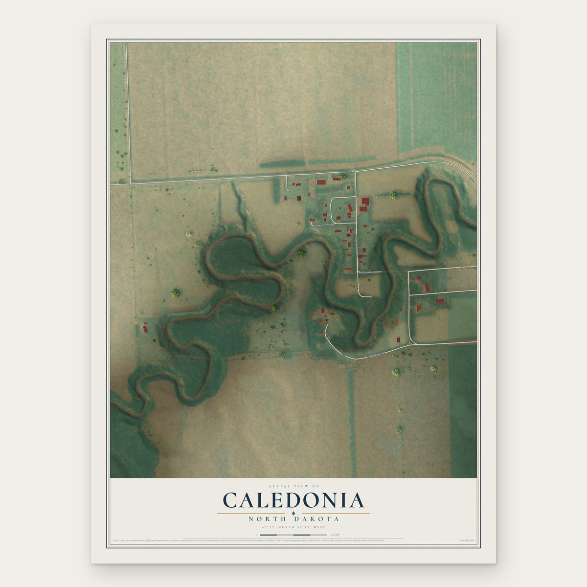 Caledonia, North Dakota map print, the full design