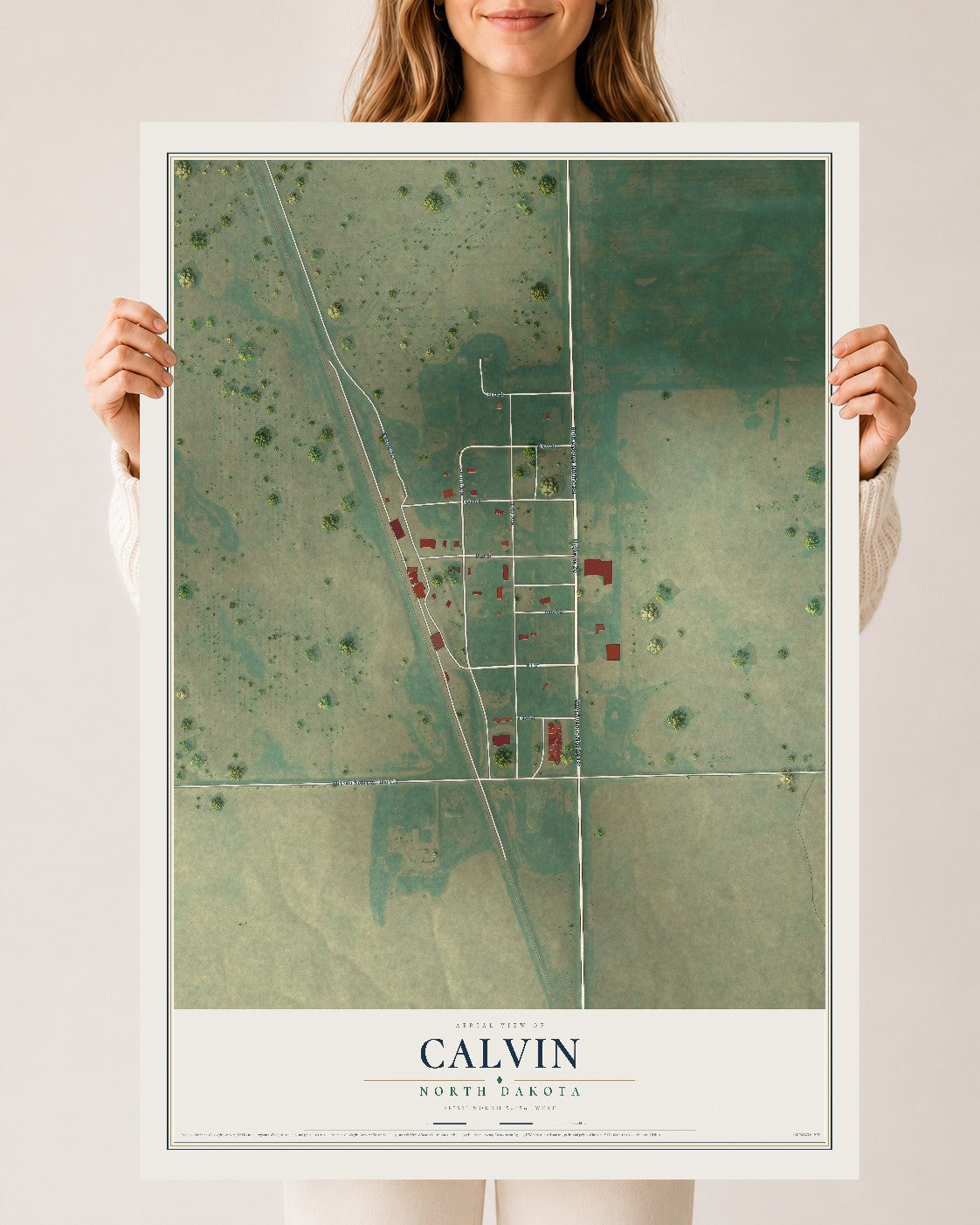 Map of Calvin, North Dakota, 24 x 36 inch unframed archival matte print