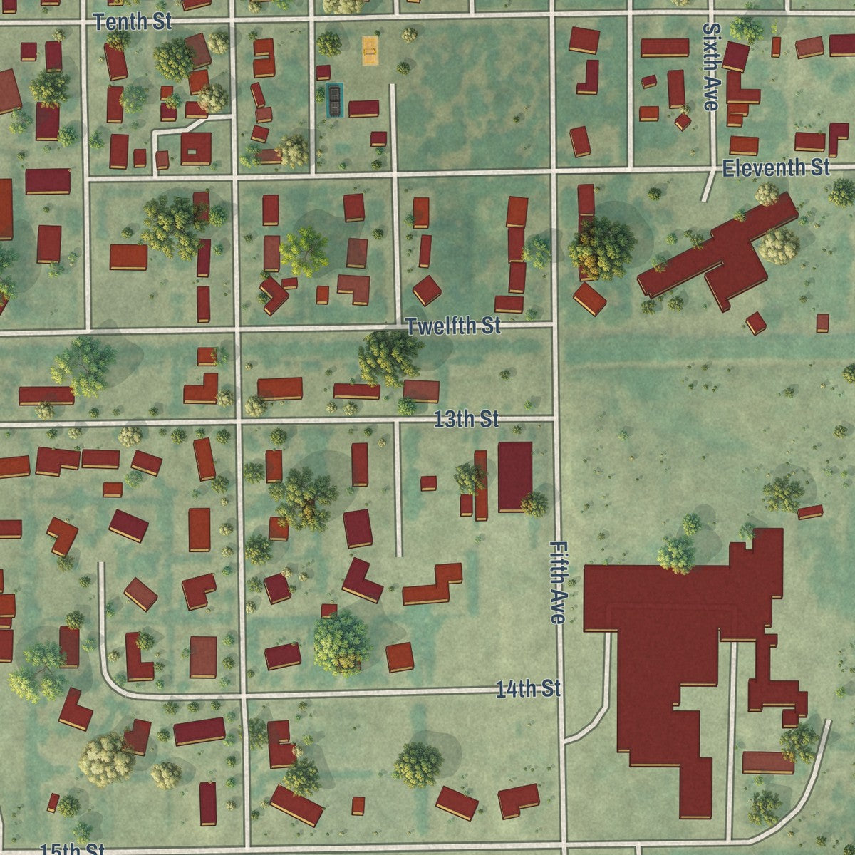 Second close-up of the map of Cando, North Dakota print showing more streets and buildings