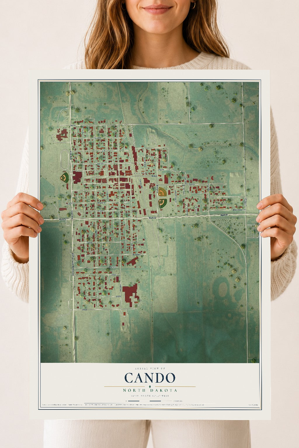 Map of Cando, North Dakota, 18 x 24 inch unframed archival matte print