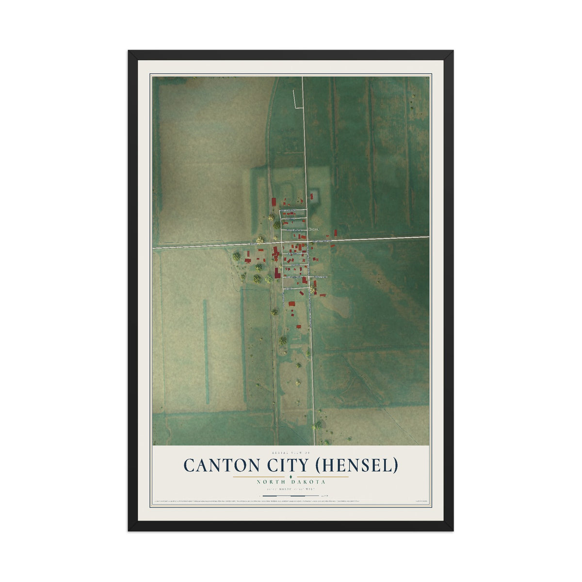 Map of Canton City (Hensel), North Dakota, 12 x 18 inch print in a black wood frame