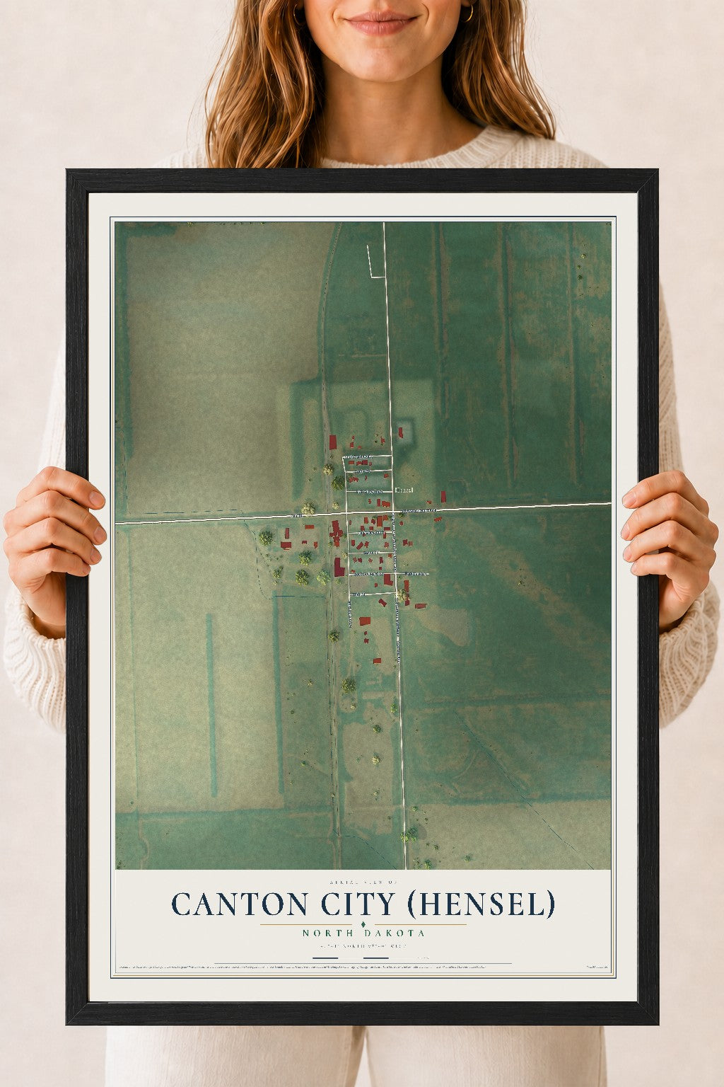 Map of Canton City (Hensel), North Dakota, 18 x 24 inch print in a black wood frame