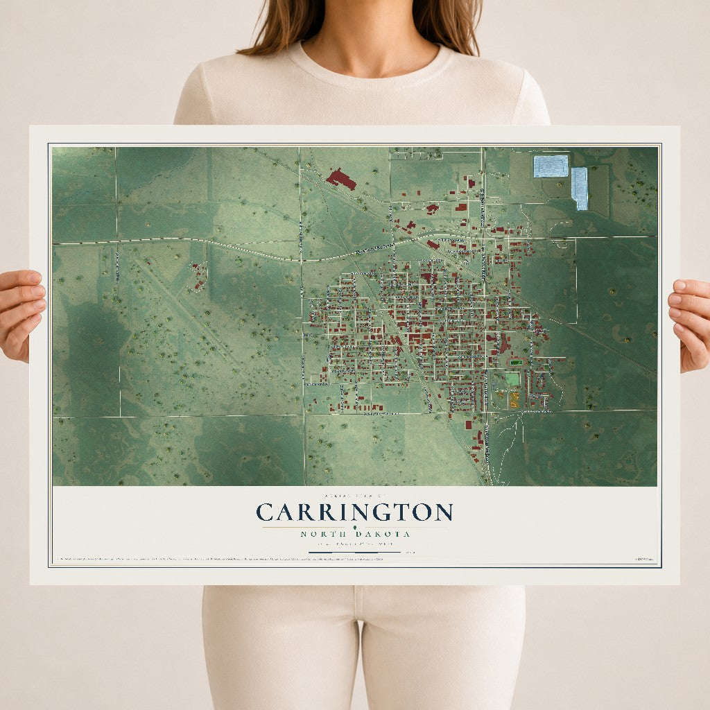 Map of Carrington, North Dakota, 18 x 24 inch unframed archival matte print