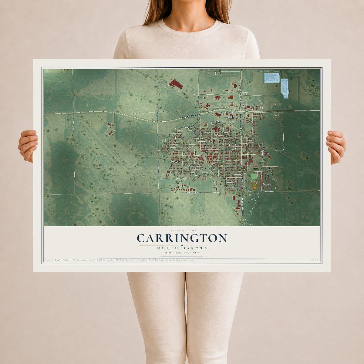 Map of Carrington, North Dakota, 24 x 36 inch unframed archival matte print