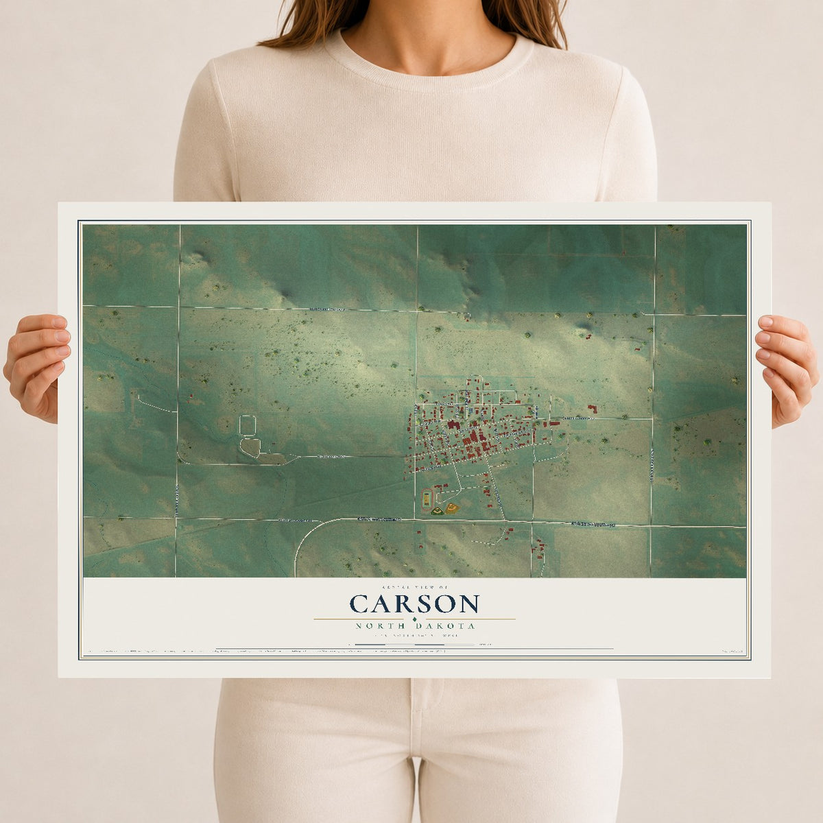 Map of Carson, North Dakota, 12 x 18 inch unframed archival matte print