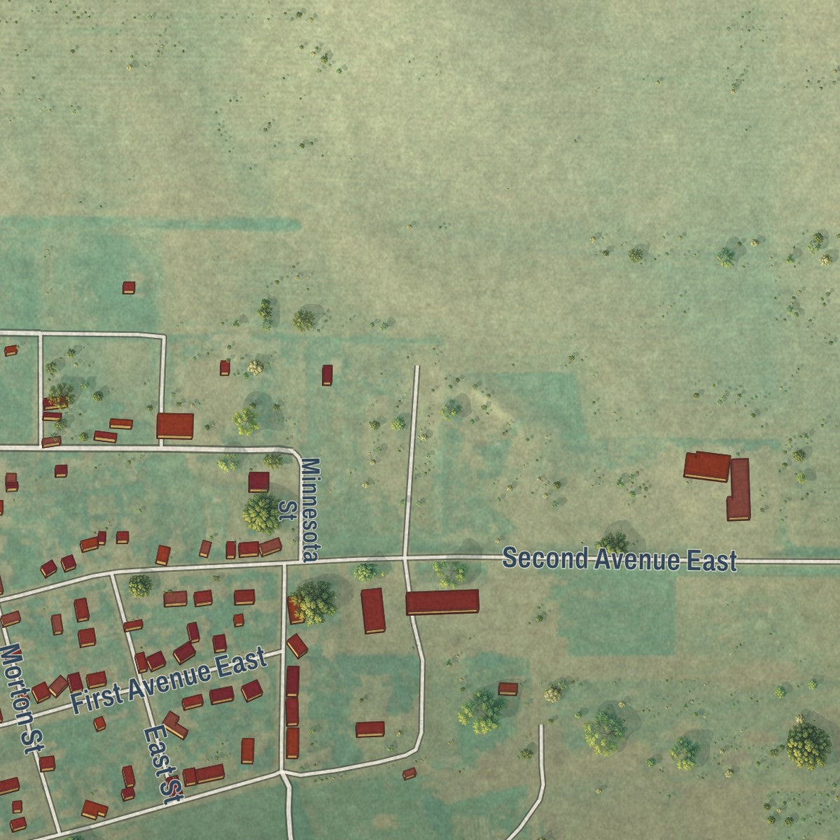 Second close-up of the map of Carson, North Dakota print showing more streets and buildings