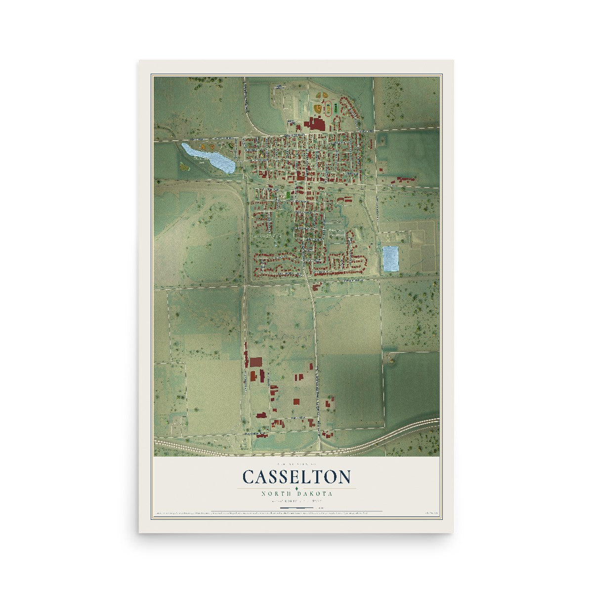 Map of Casselton, North Dakota, 12 x 18 inch unframed archival matte print