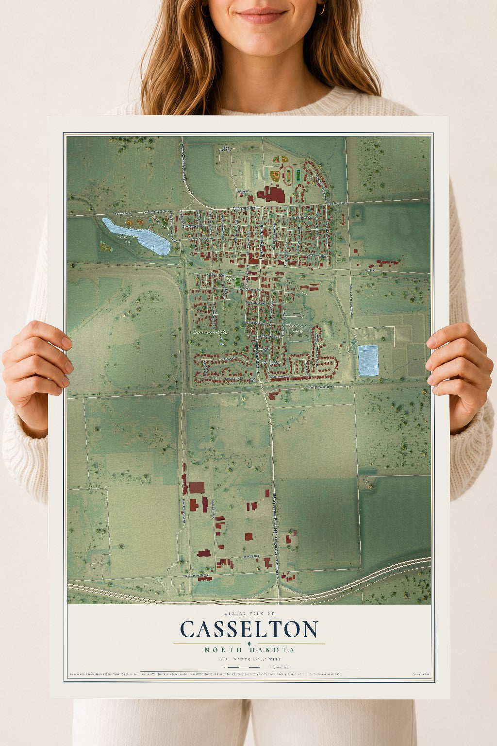 Map of Casselton, North Dakota, 18 x 24 inch unframed archival matte print