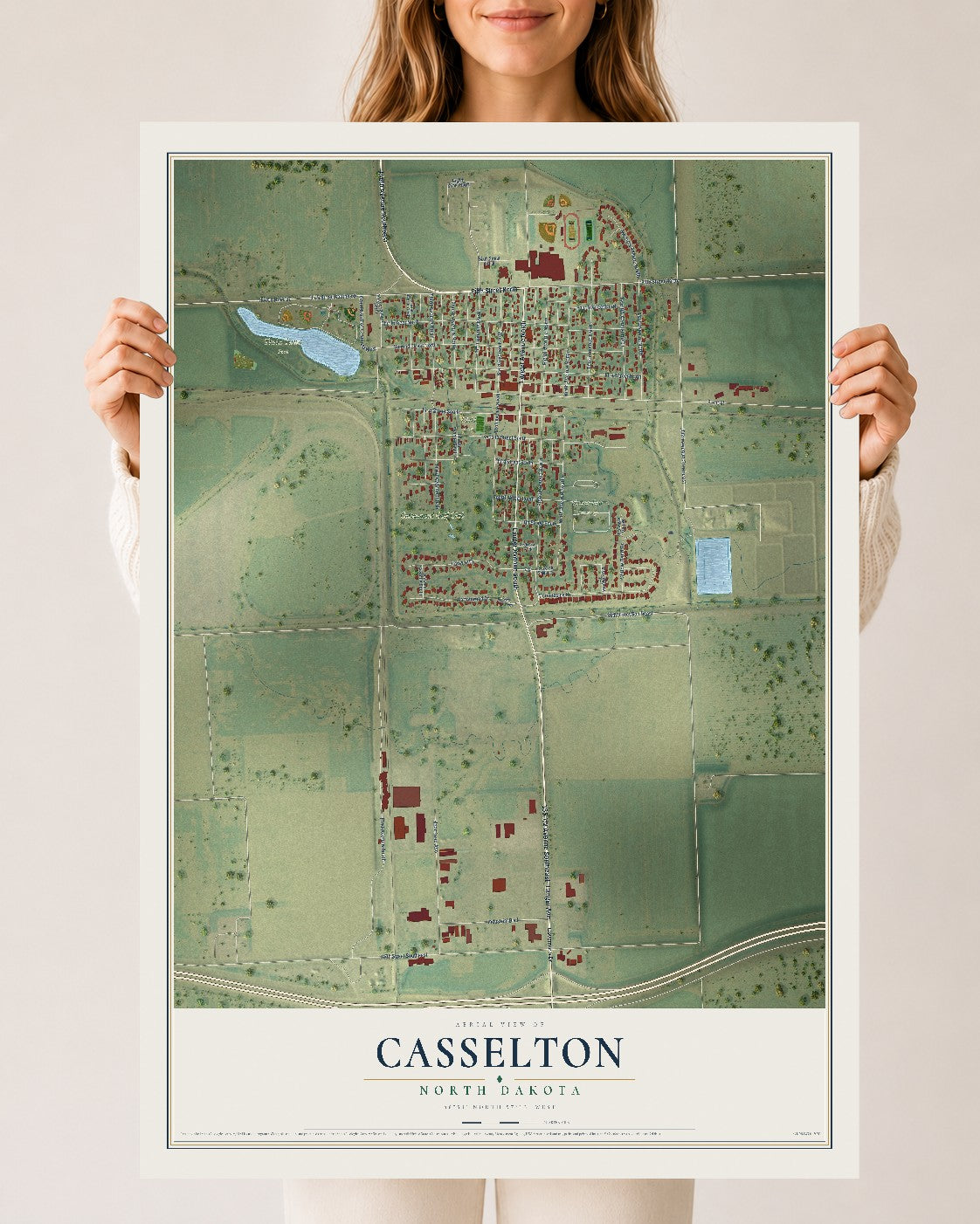 Map of Casselton, North Dakota, 24 x 36 inch unframed archival matte print