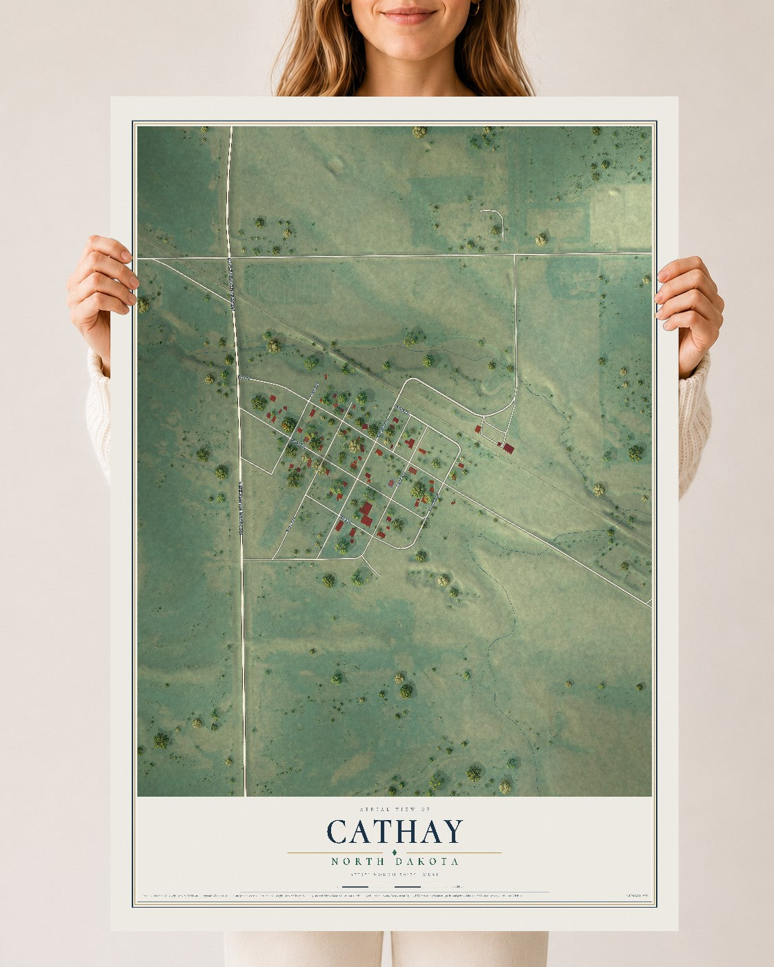 Map of Cathay, North Dakota, 24 x 36 inch unframed archival matte print