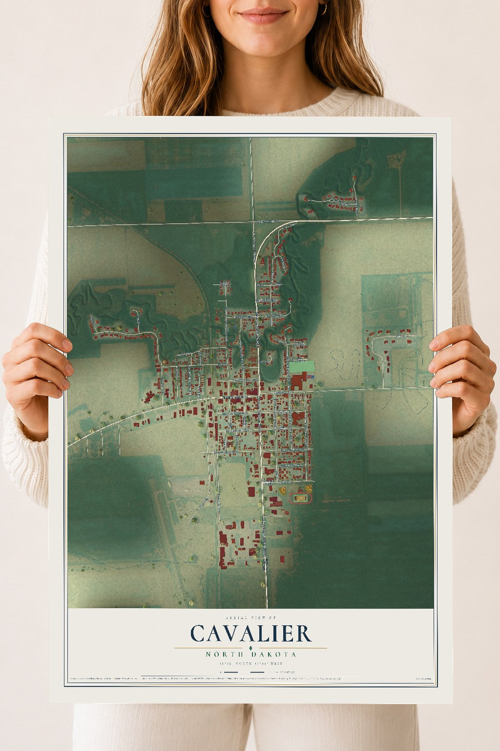 Map of Cavalier, North Dakota, 18 x 24 inch unframed archival matte print