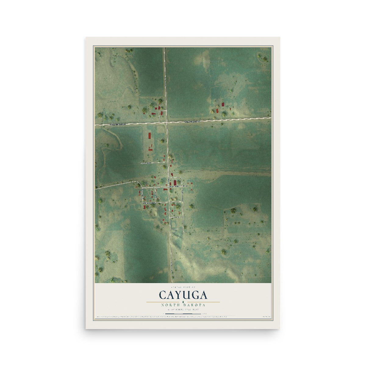 Map of Cayuga, North Dakota, 12 x 18 inch unframed archival matte print