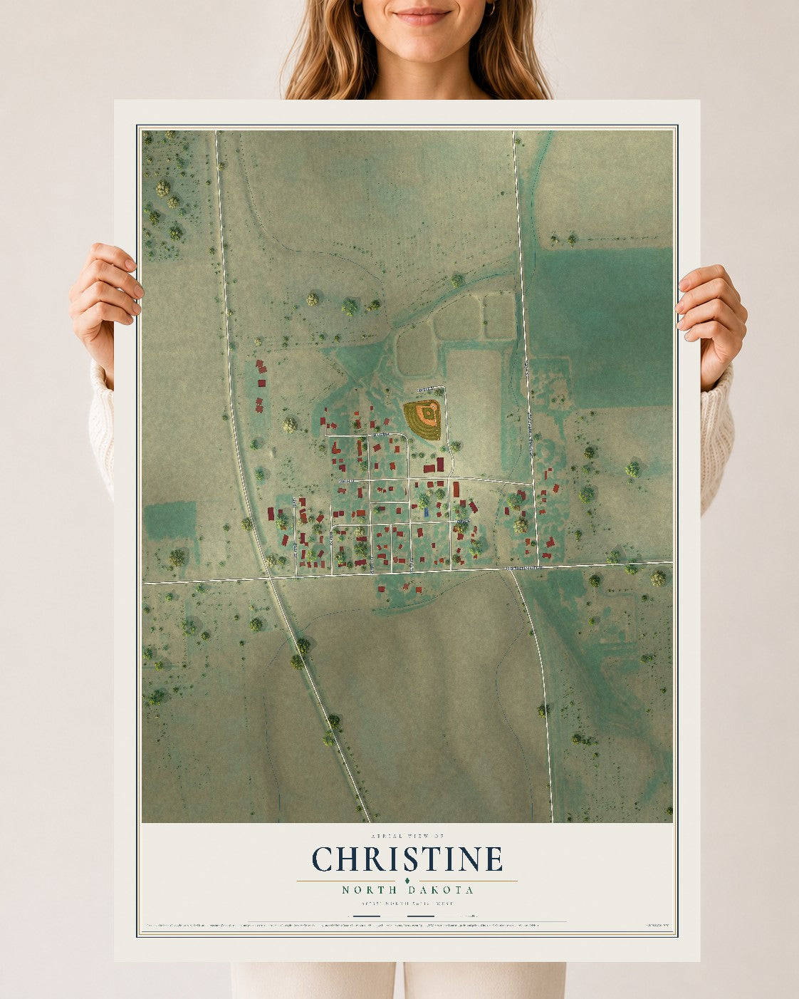 Map of Christine, North Dakota, 24 x 36 inch unframed archival matte print