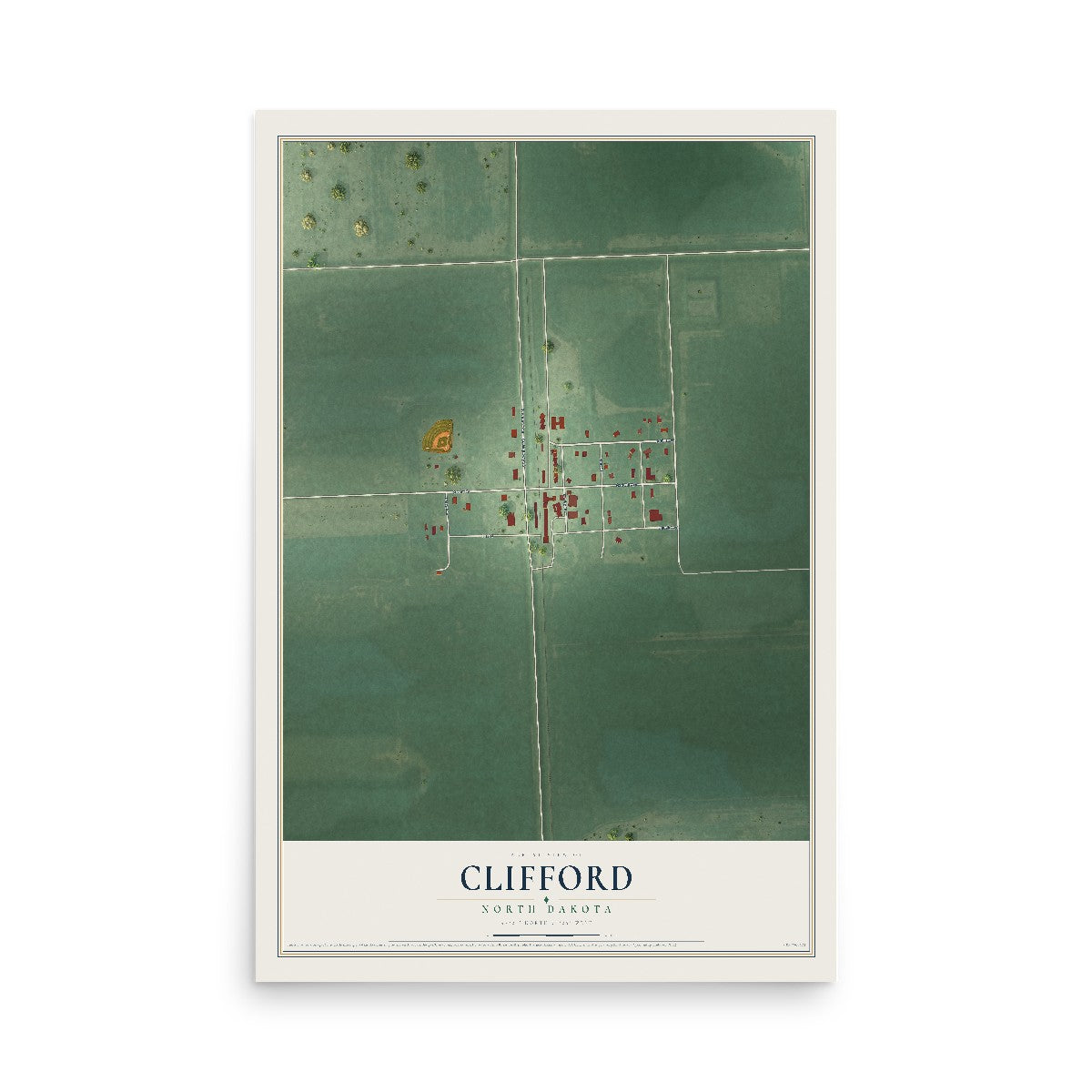 Map of Clifford, North Dakota, 12 x 18 inch unframed archival matte print