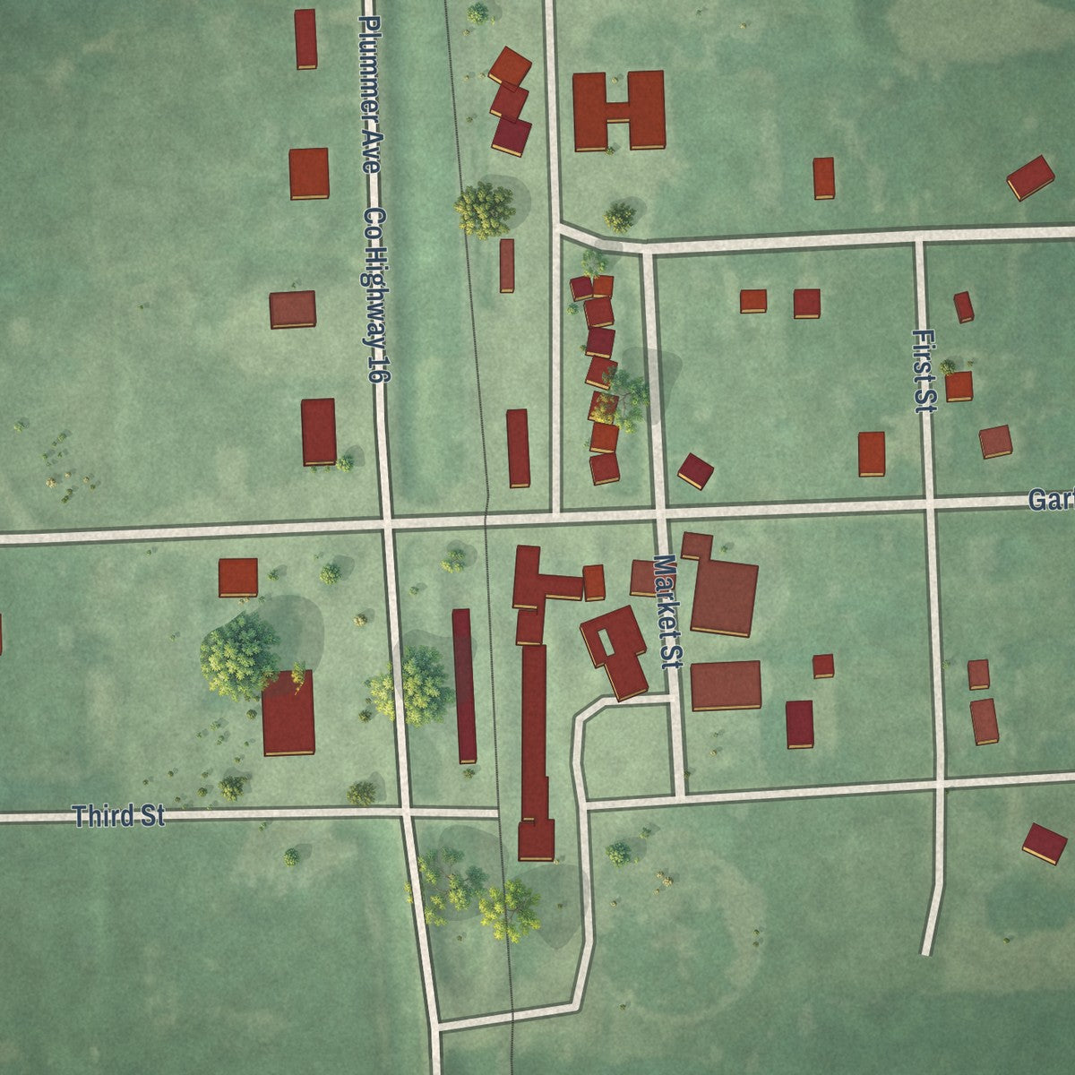 Close-up of the map of Clifford, North Dakota print showing street and building detail