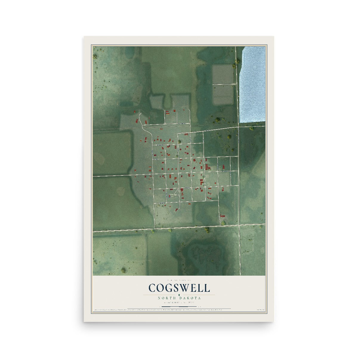 Map of Cogswell, North Dakota, 12 x 18 inch unframed archival matte print