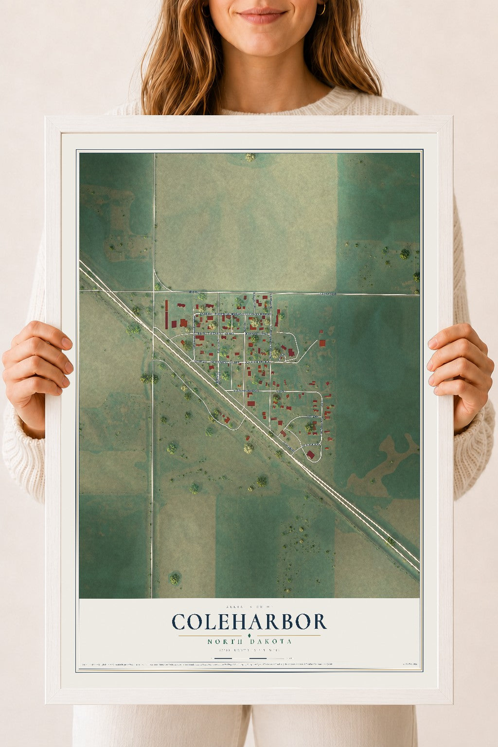 Map of Coleharbor, North Dakota, 18 x 24 inch print in a white wood frame