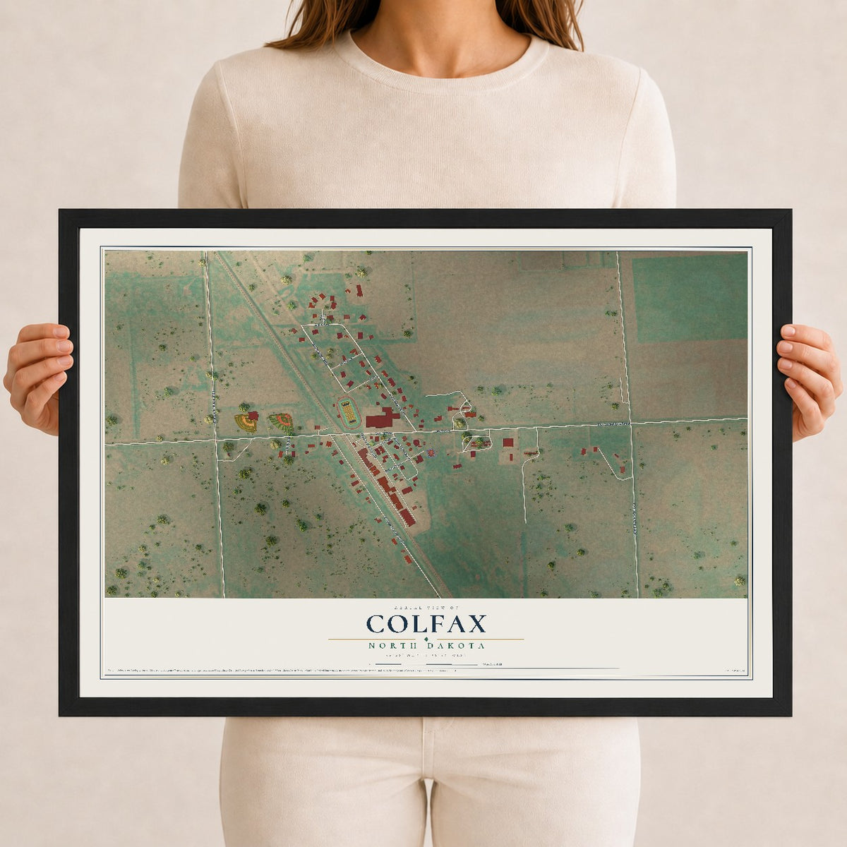 Map of Colfax, North Dakota, 12 x 18 inch print in a black wood frame
