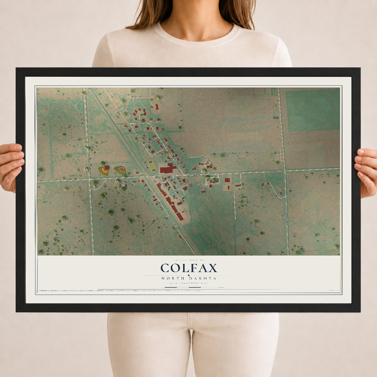 Map of Colfax, North Dakota, 18 x 24 inch print in a black wood frame