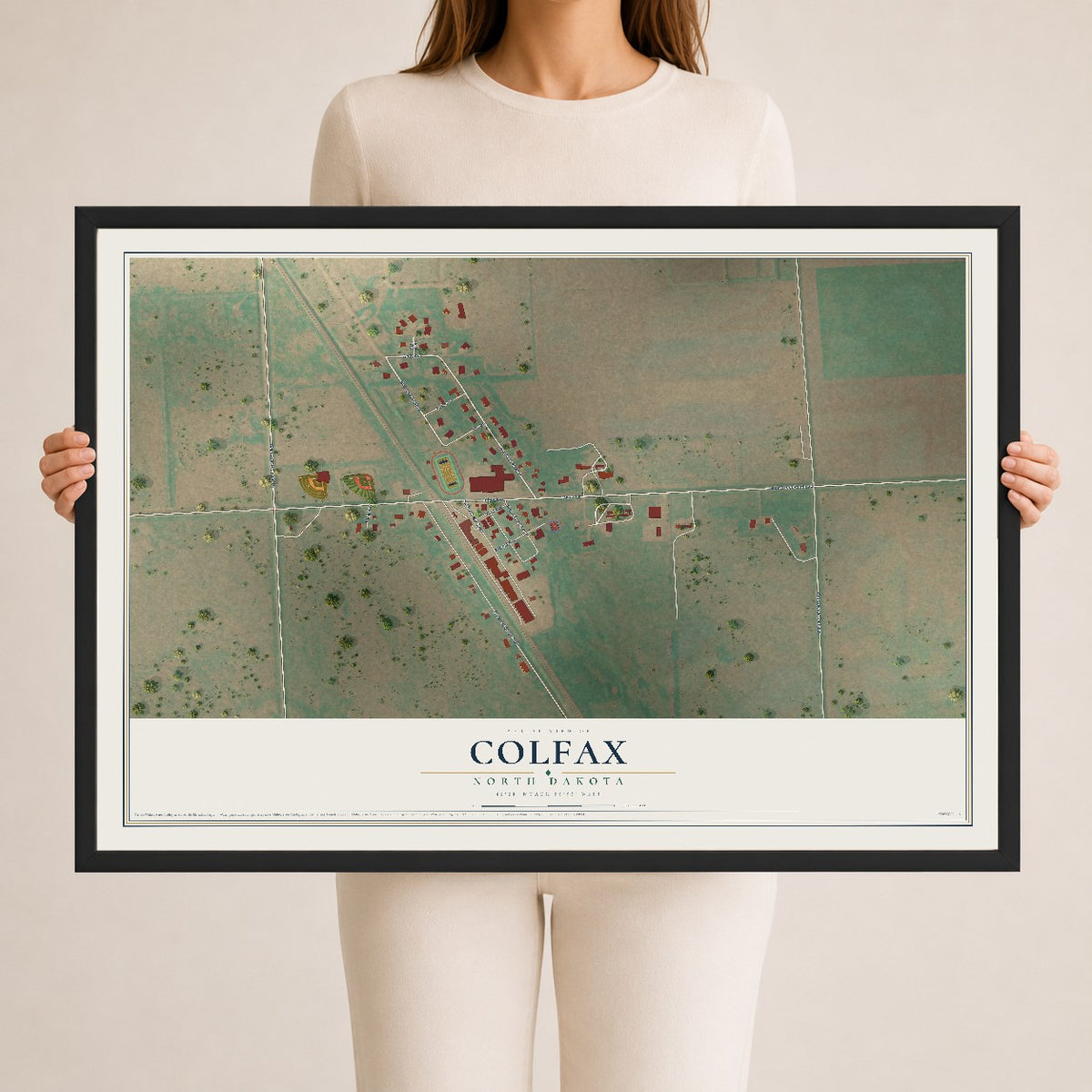Map of Colfax, North Dakota, 24 x 36 inch print in a black wood frame