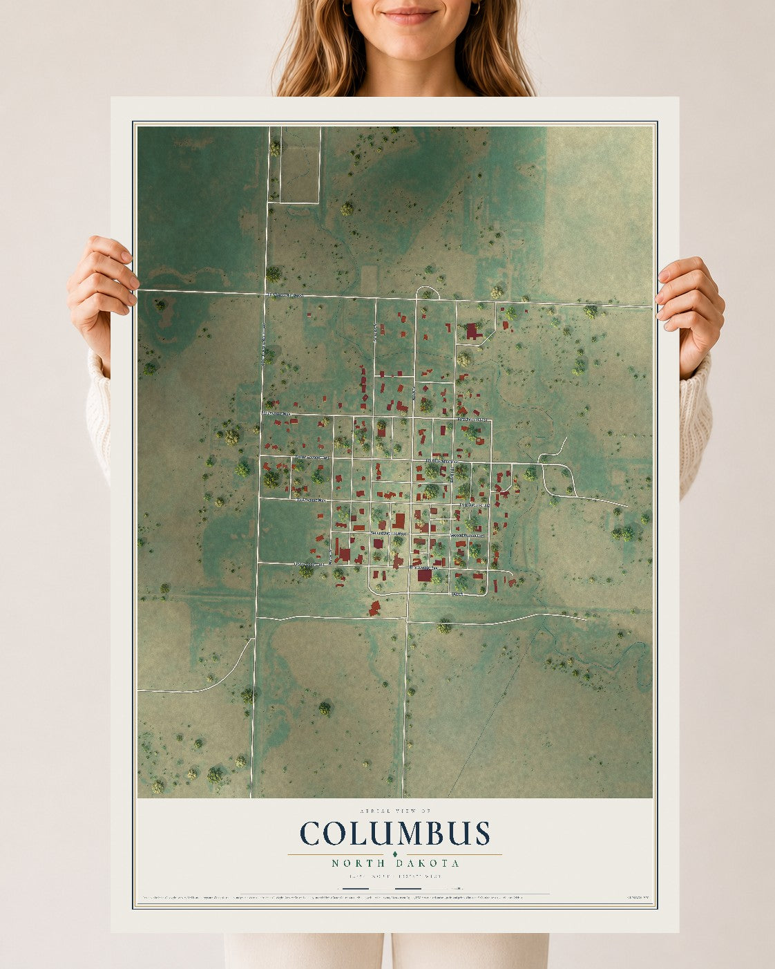 Map of Columbus, North Dakota, 24 x 36 inch unframed archival matte print