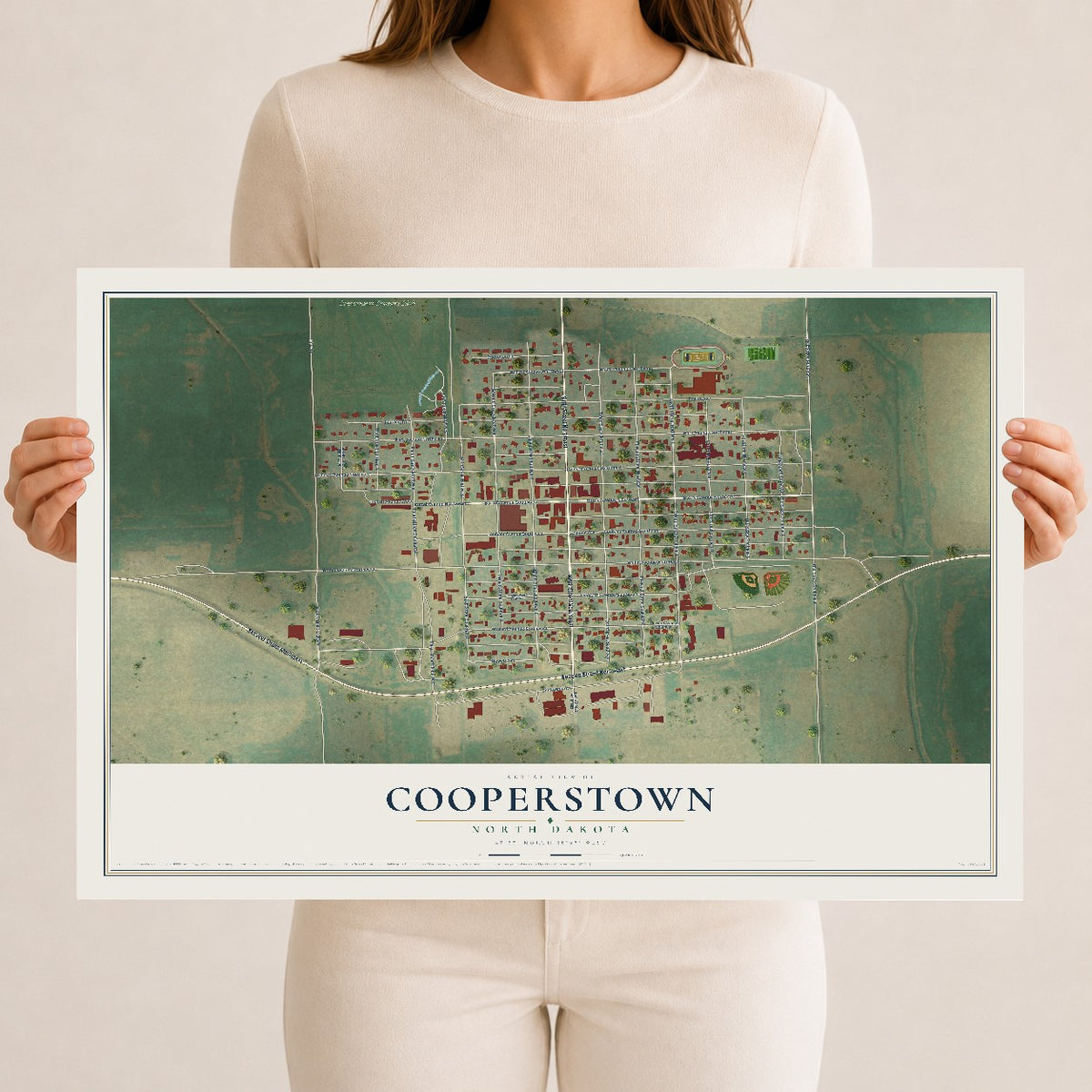 Map of Cooperstown, North Dakota, 12 x 18 inch unframed archival matte print
