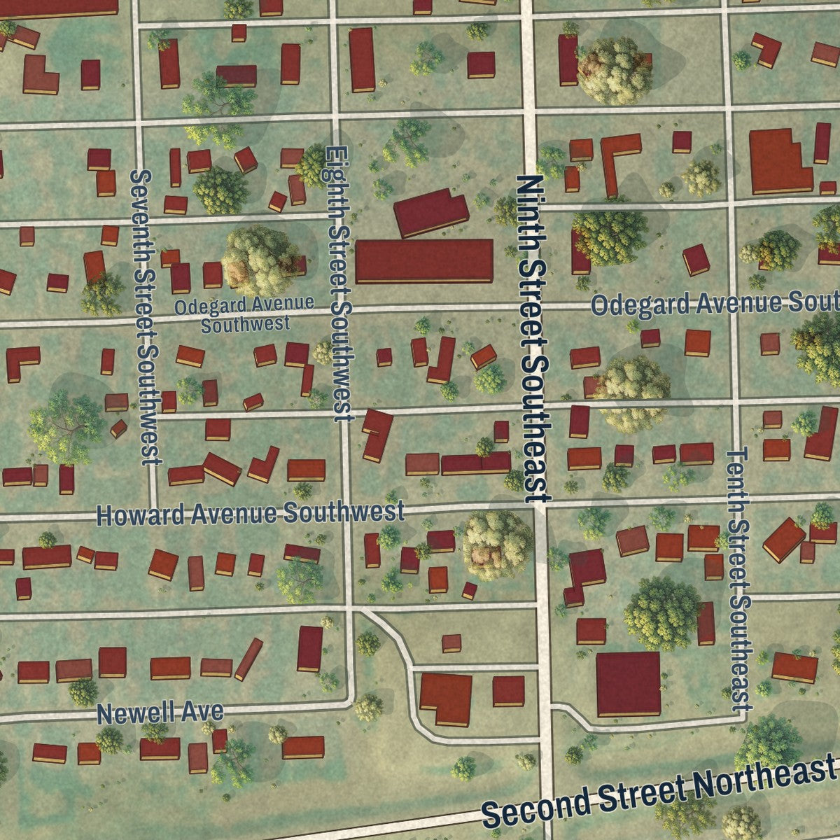 Close-up of the map of Cooperstown, North Dakota print showing street and building detail