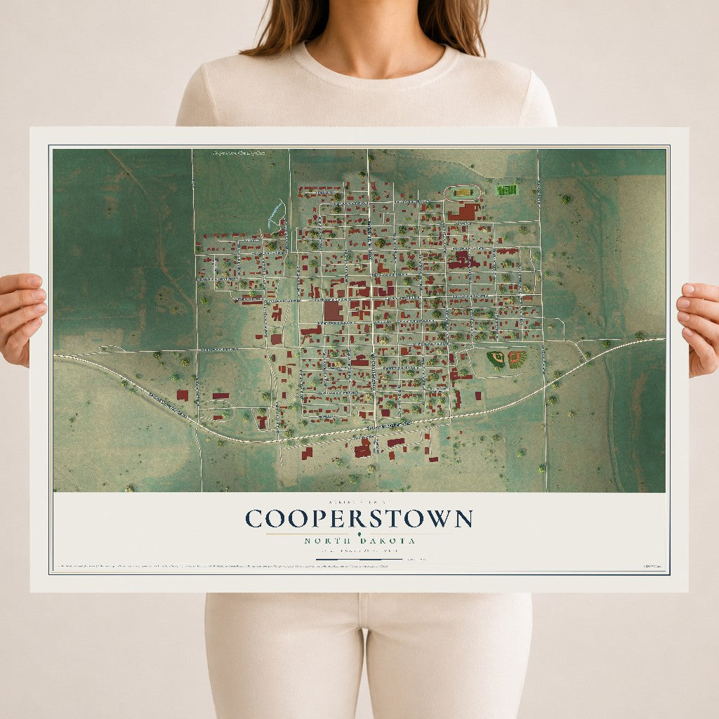 Map of Cooperstown, North Dakota, 18 x 24 inch unframed archival matte print