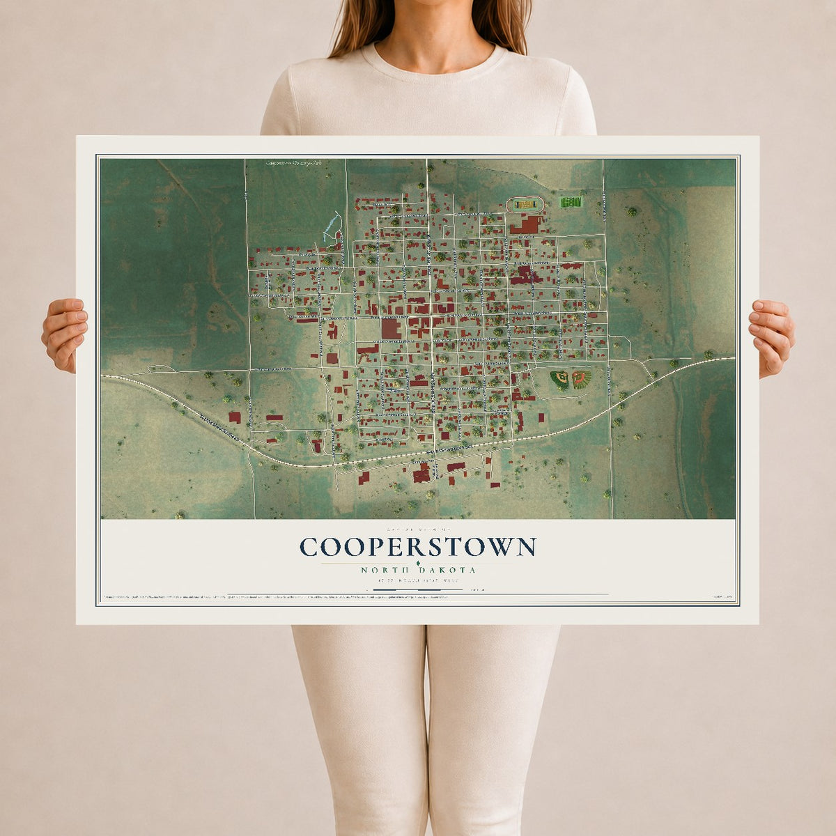 Map of Cooperstown, North Dakota, 24 x 36 inch unframed archival matte print