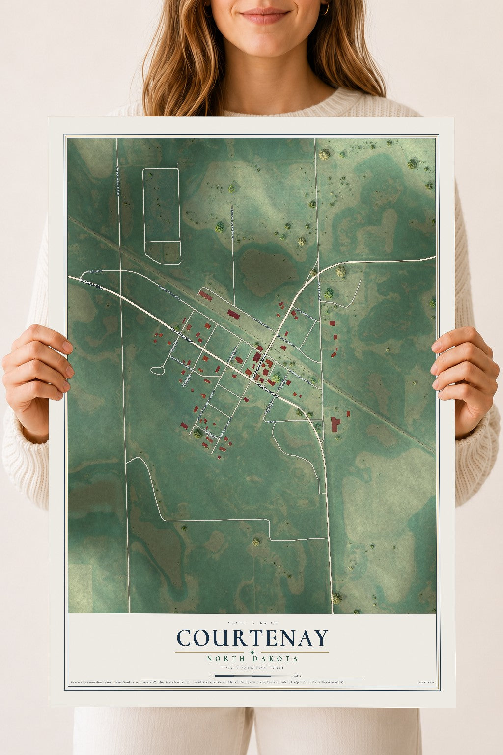 Map of Courtenay, North Dakota, 18 x 24 inch unframed archival matte print