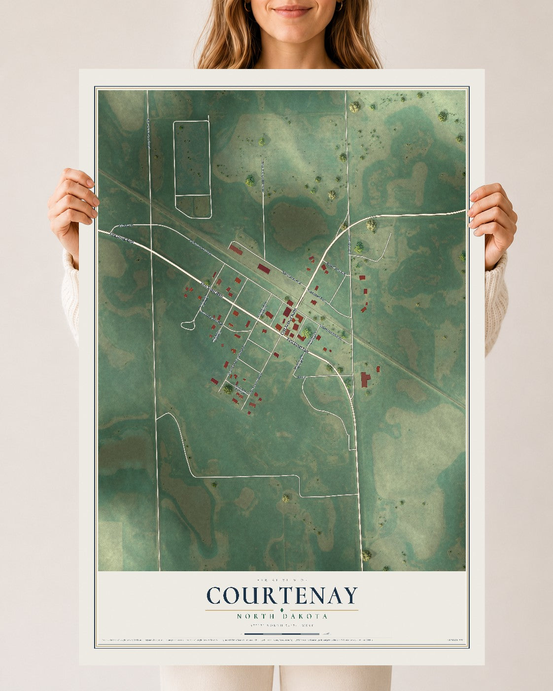 Map of Courtenay, North Dakota, 24 x 36 inch unframed archival matte print