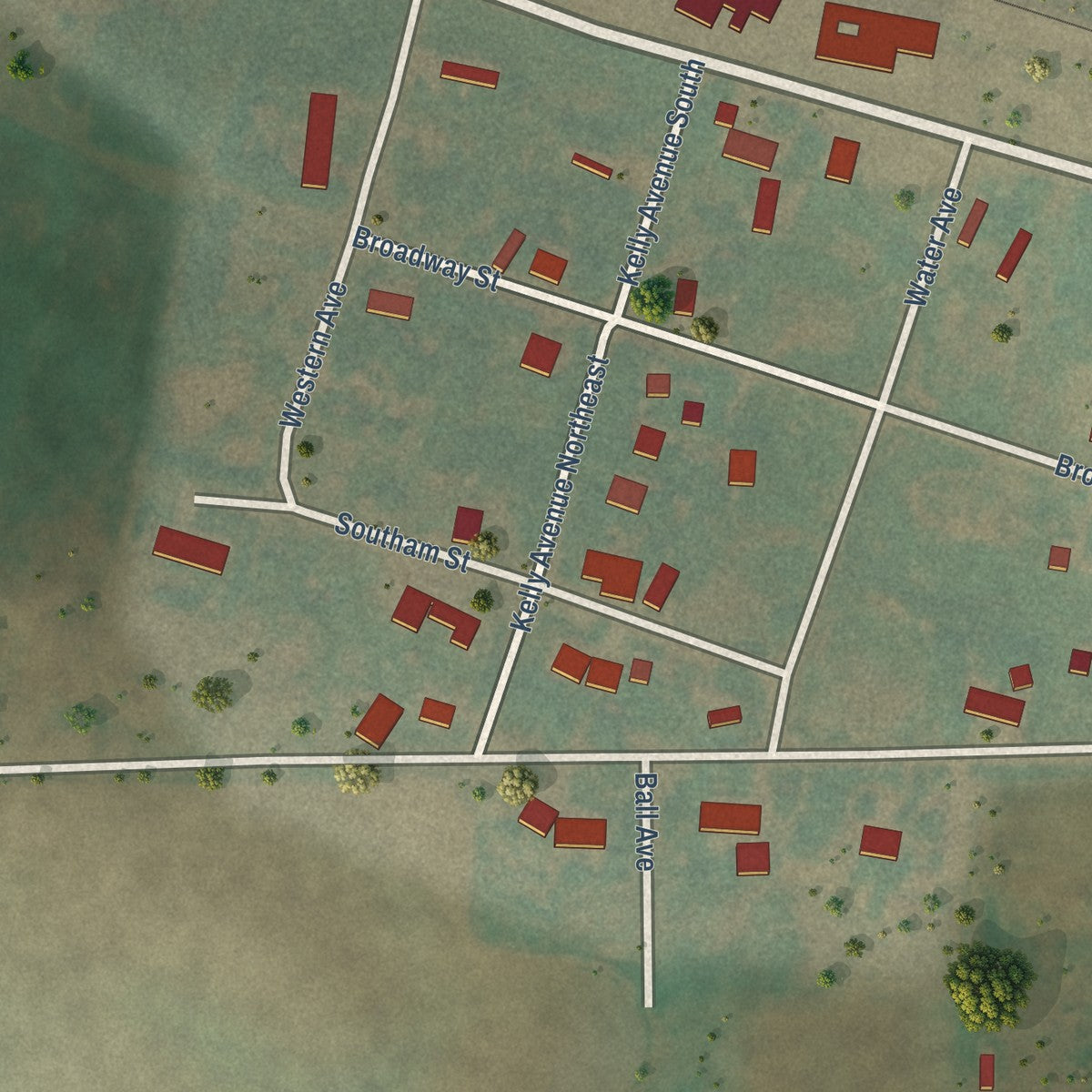 Close-up of the map of Crary, North Dakota print showing street and building detail