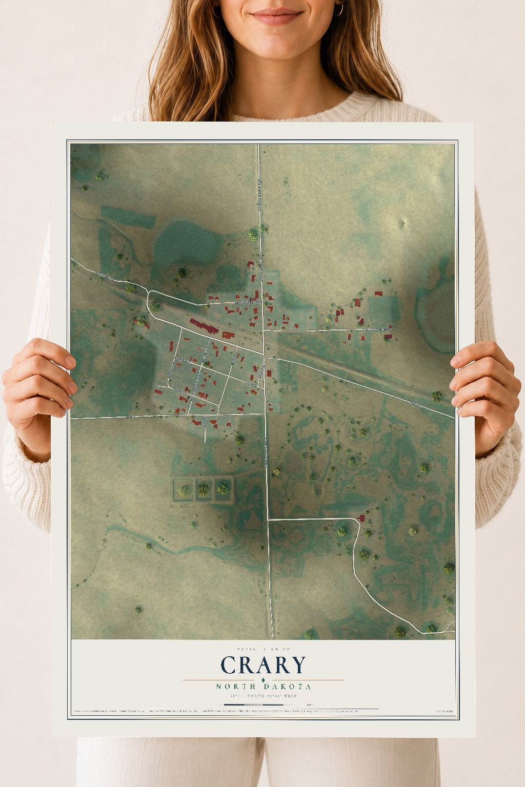 Map of Crary, North Dakota, 18 x 24 inch unframed archival matte print
