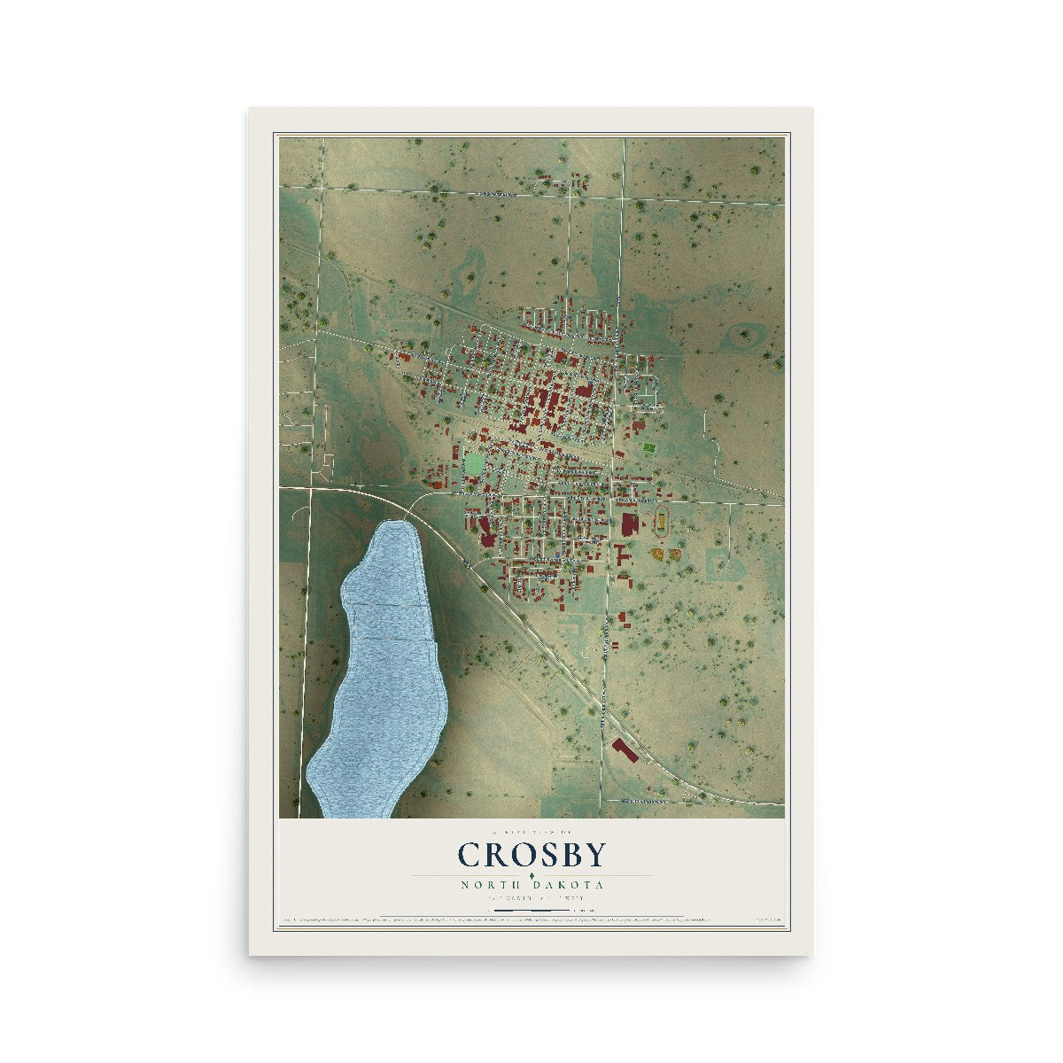Map of Crosby, North Dakota, 12 x 18 inch unframed archival matte print
