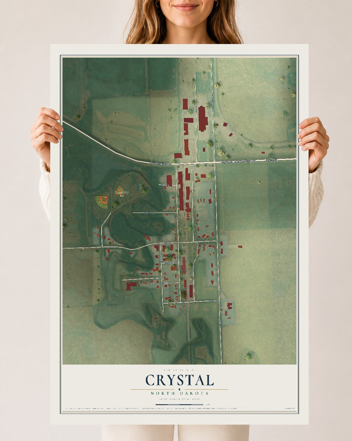 Map of Crystal, North Dakota, 24 x 36 inch unframed archival matte print