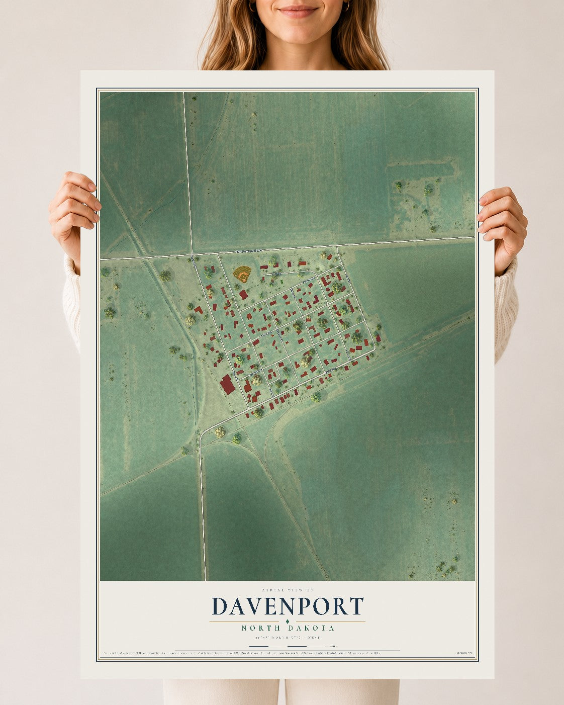 Map of Davenport, North Dakota, 24 x 36 inch unframed archival matte print
