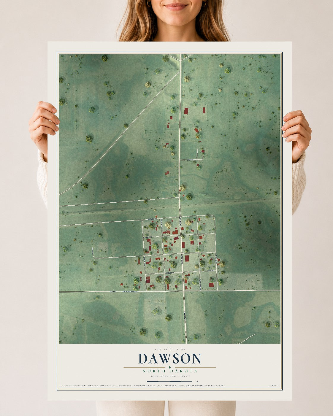 Map of Dawson, North Dakota, 24 x 36 inch unframed archival matte print