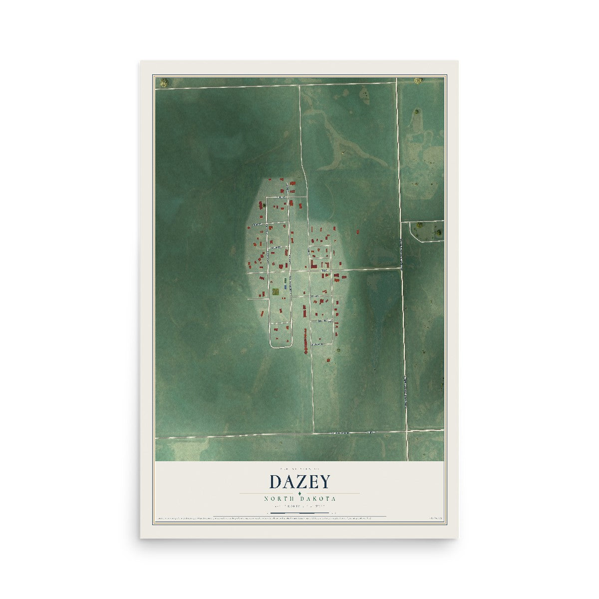 Map of Dazey, North Dakota, 12 x 18 inch unframed archival matte print