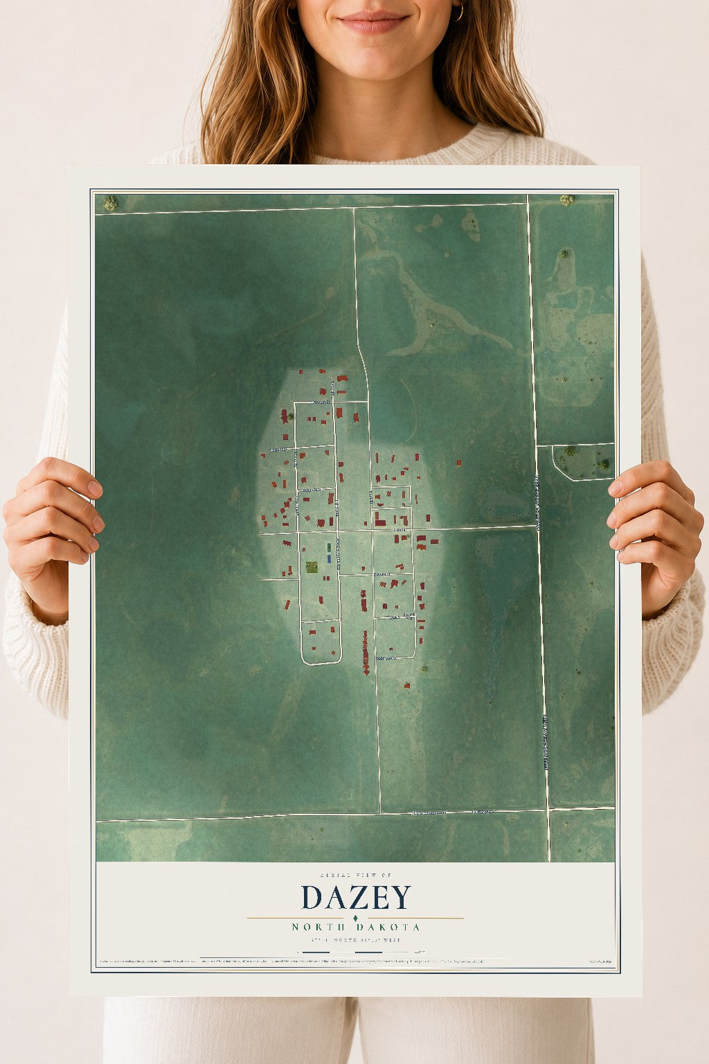 Map of Dazey, North Dakota, 18 x 24 inch unframed archival matte print