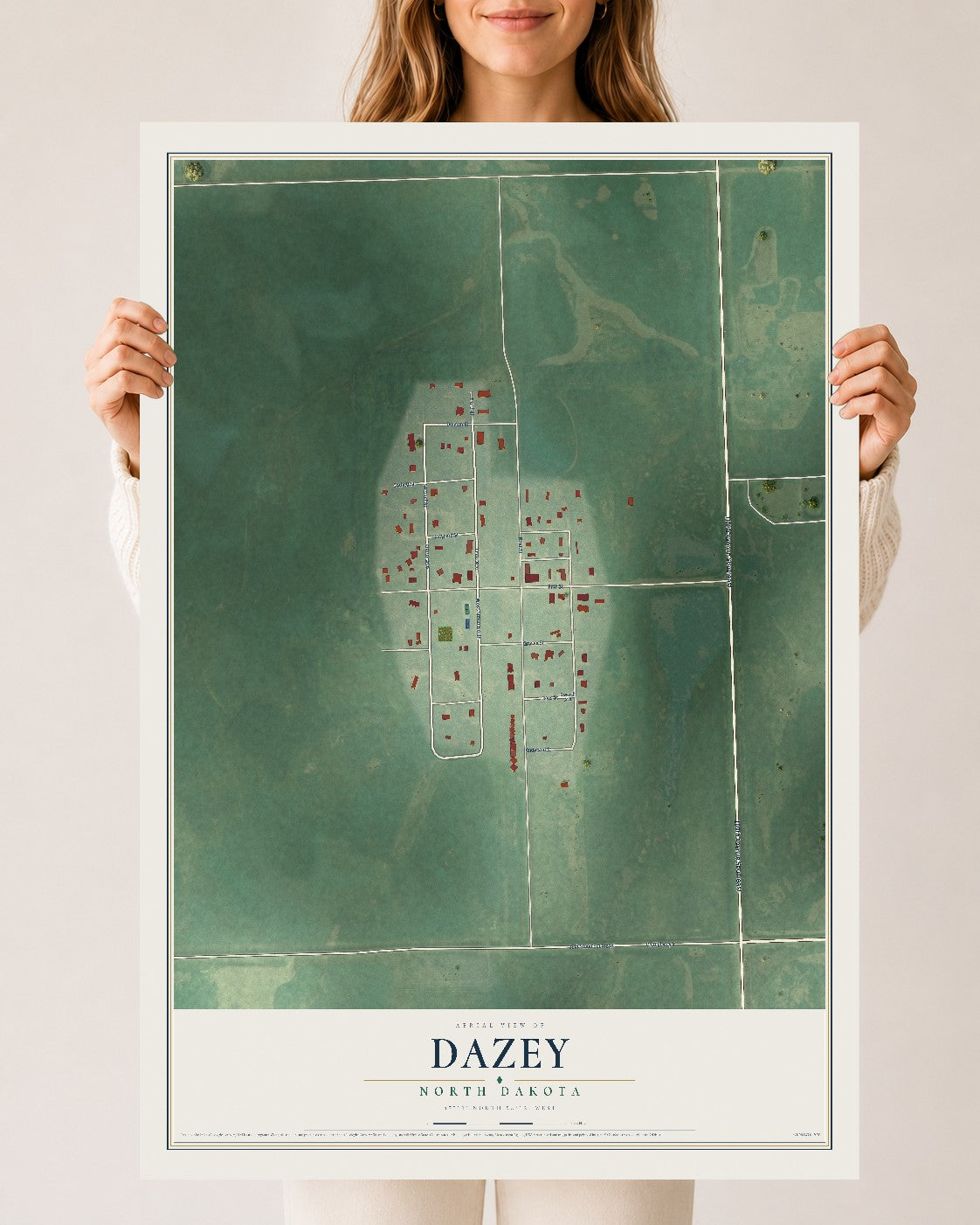 Map of Dazey, North Dakota, 24 x 36 inch unframed archival matte print
