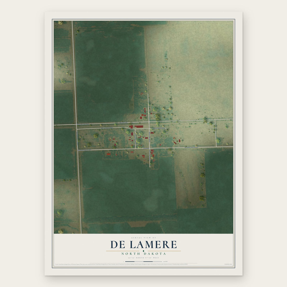 De Lamere, North Dakota map print, the full design
