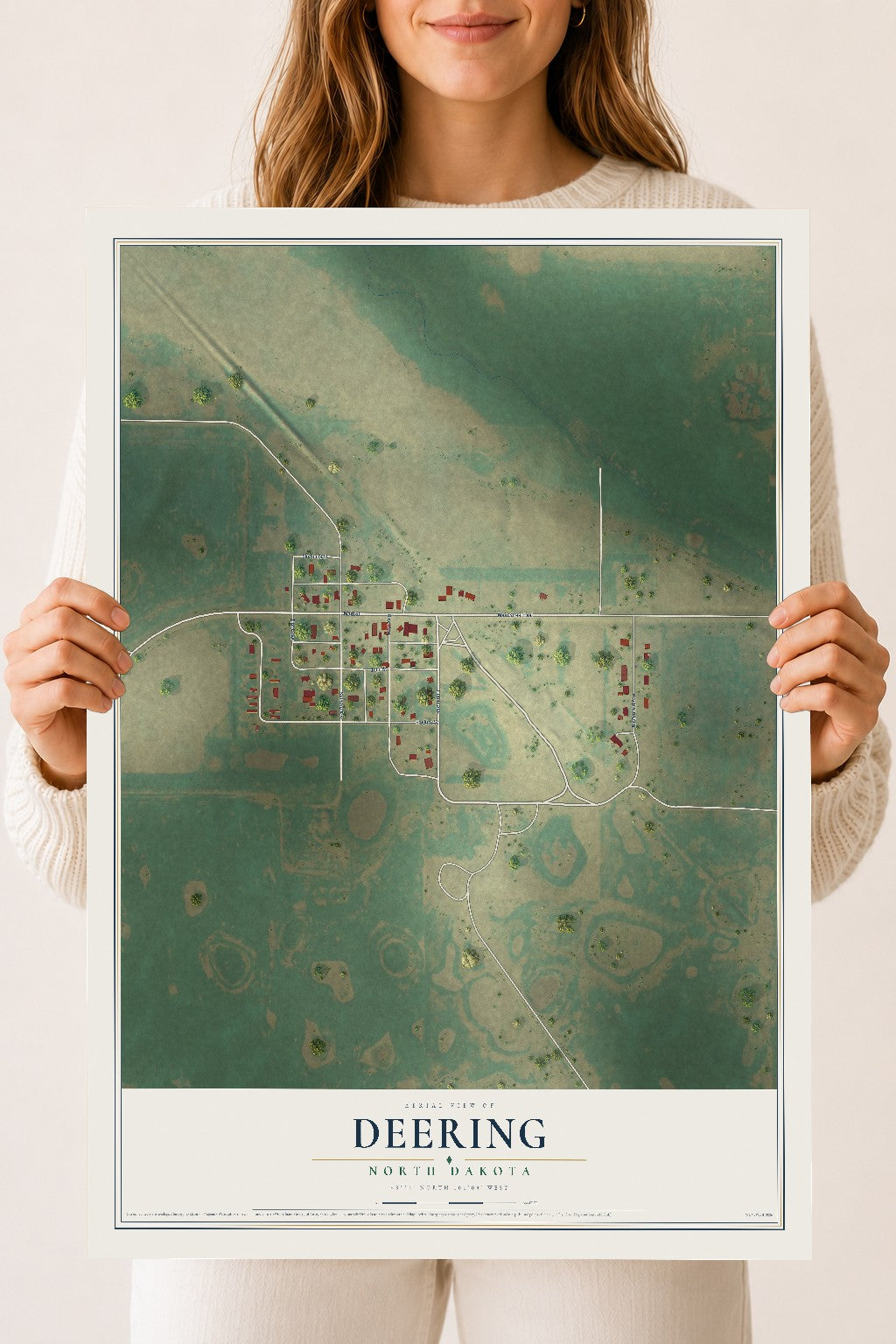 Map of Deering, North Dakota, 18 x 24 inch unframed archival matte print