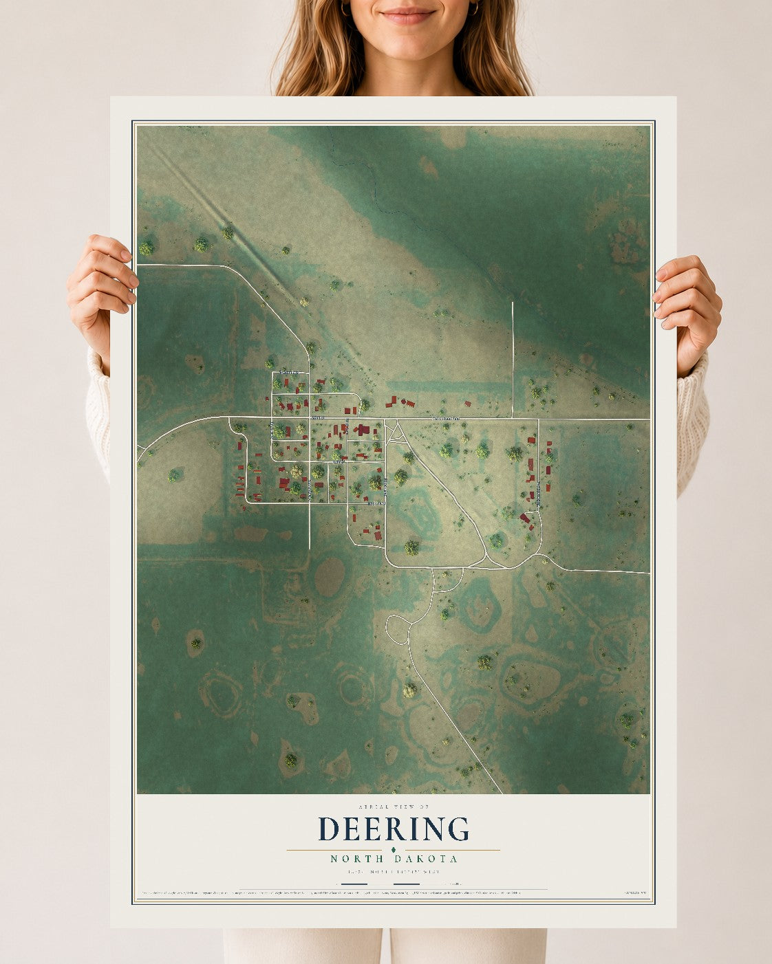 Map of Deering, North Dakota, 24 x 36 inch unframed archival matte print