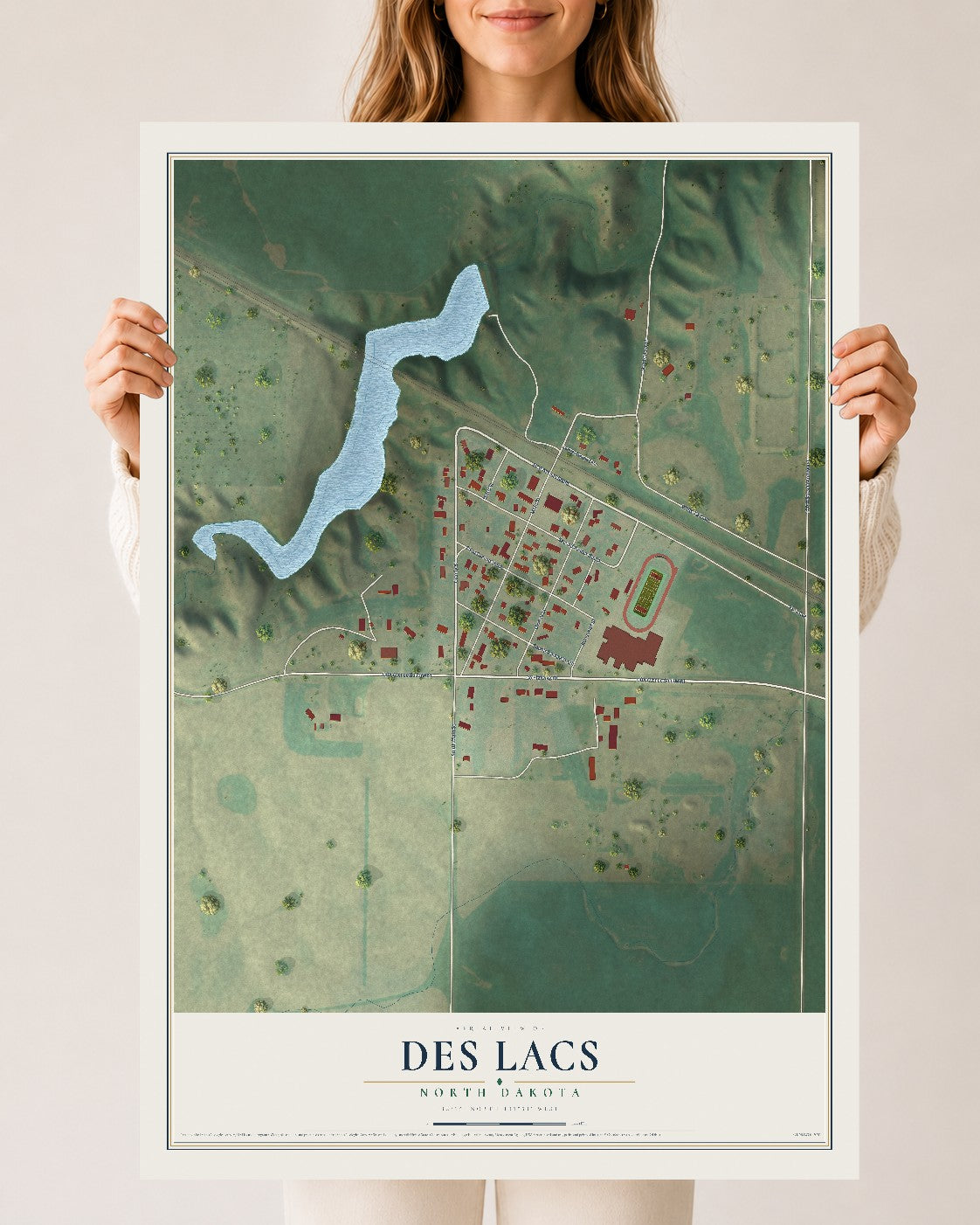 Map of Des Lacs, North Dakota, 24 x 36 inch unframed archival matte print