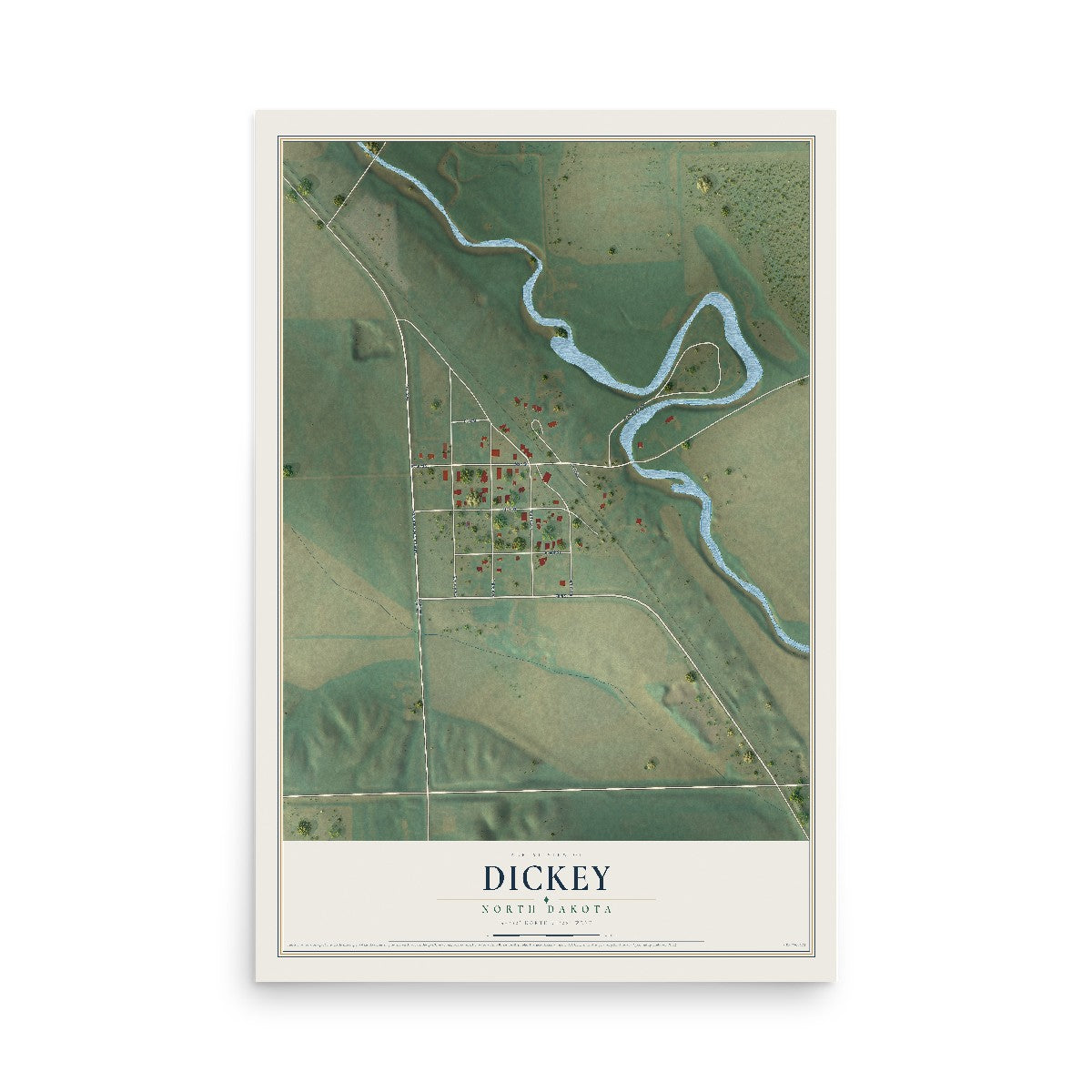 Map of Dickey, North Dakota, 12 x 18 inch unframed archival matte print