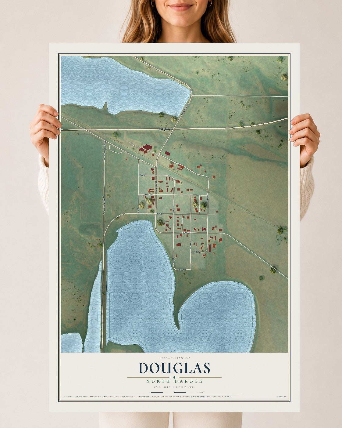 Map of Douglas, North Dakota, 24 x 36 inch unframed archival matte print